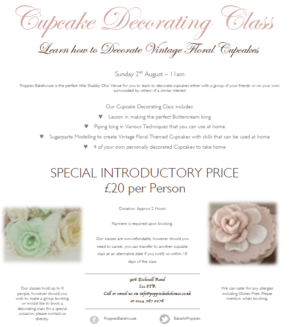 Vintage Floral Cupcake Decorating Class.. Sun 2nd August at 11am.. Book Now.. #cupcakedecorating #sheffieldissuper