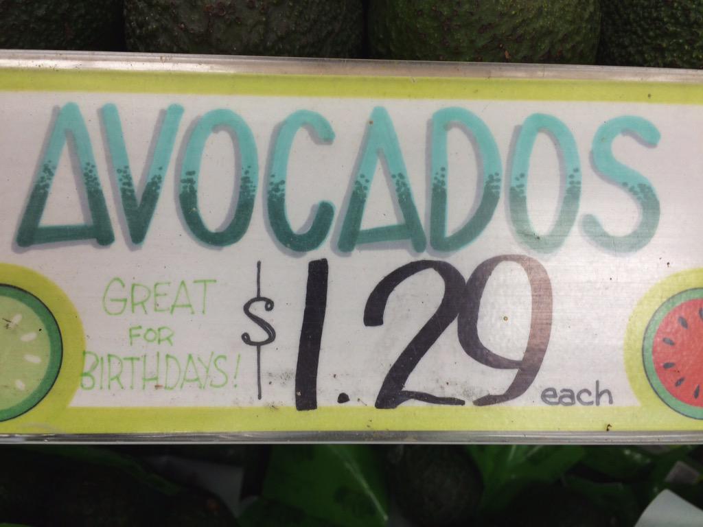 ariscott's tweet image. "What should I write on this sign for avocados?"

"Just make something up."