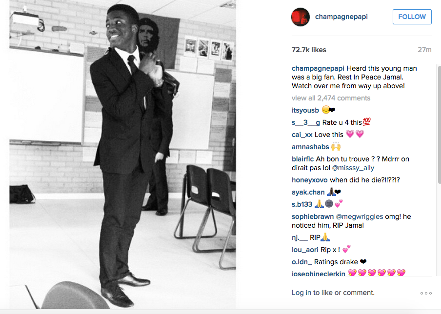 Drake paid tribute to one of his biggest fans who died on a school trip #DrakeNoticeJamal bzfd.it/1TMZujV