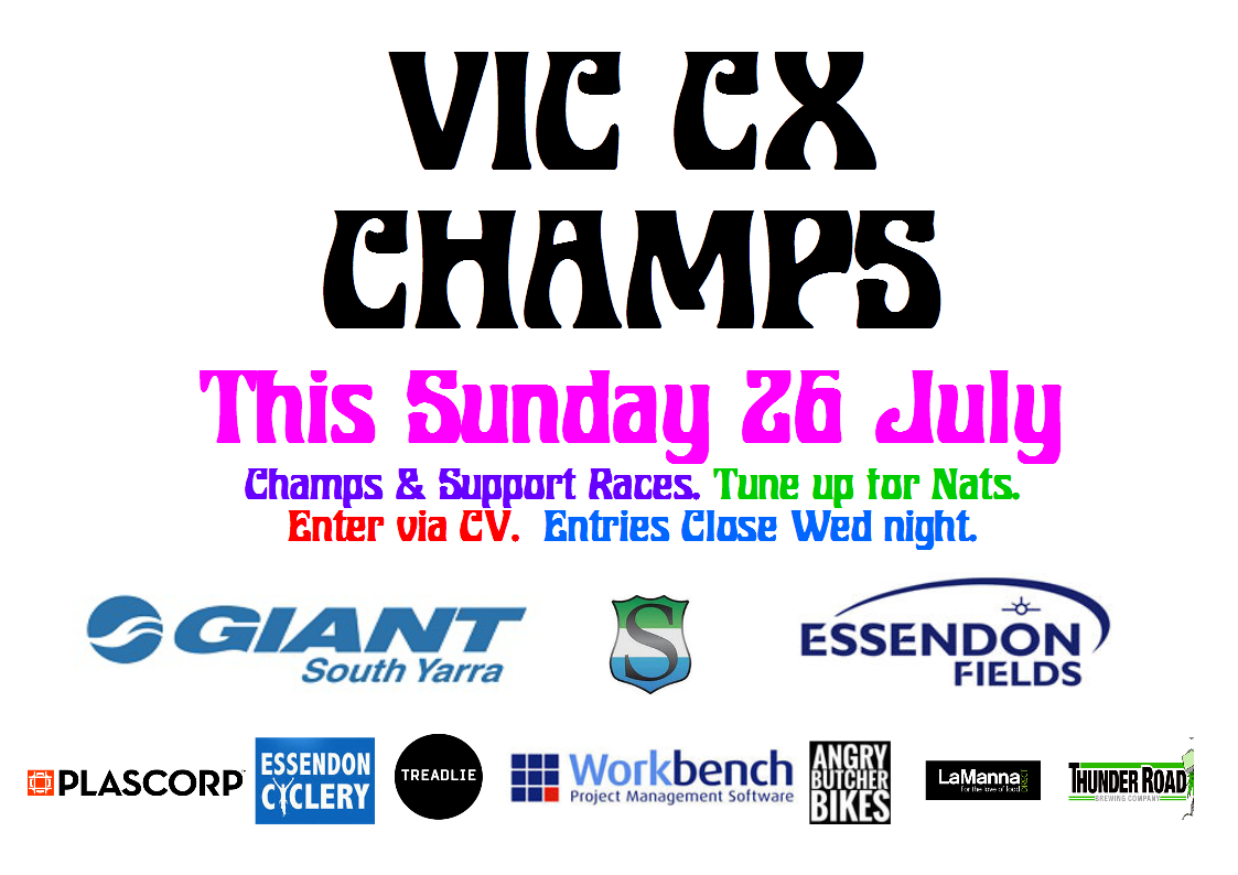VIC STATE CHAMPS: THIS SUN 26th JUL FOJCX. Enter via CV goo.gl/DxtSWI
Entries Close tomoz. Get onto it. THX
