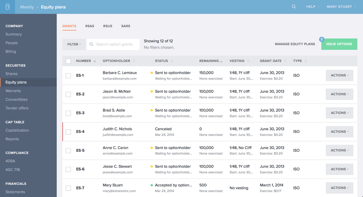 cartainc's tweet photo. v3 feature of the day: Equity Plan view now featuring RSUs, RSAs, SARs #optionsONoptions http://t.co/HZG2KeIPGJ