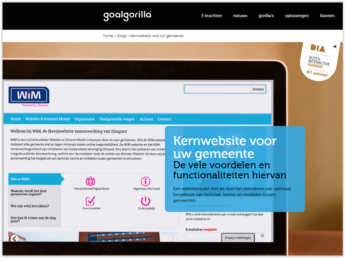 WIMgemeenten's tweet photo. Nieuwe website? Doe mee met WIM! met bv. #Goalgorilla 'Eén #kernwebsite voor gemeenten: WIM' http://t.co/Em61OF5Kh7 http://t.co/0UyF3BKROt