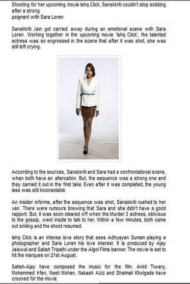 .<a href="/bollybigscreen/">BollywoodBigScreen</a> covers about <a href="/SanskkritiJain/">Sanskriti Jain</a> inconsolable during a scene wid <a href="/saraloren101/">Mona Liza</a> 4 @IshqClickMovie