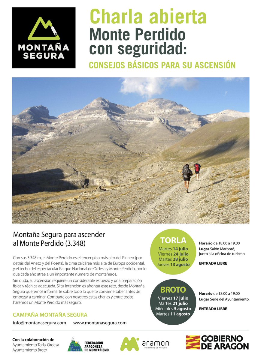 21/7, 18:00 h #Broto charla abierta ascender #monteperdido con seguridad. Te esperamos!montanasegura.com/charlas-para-a…
