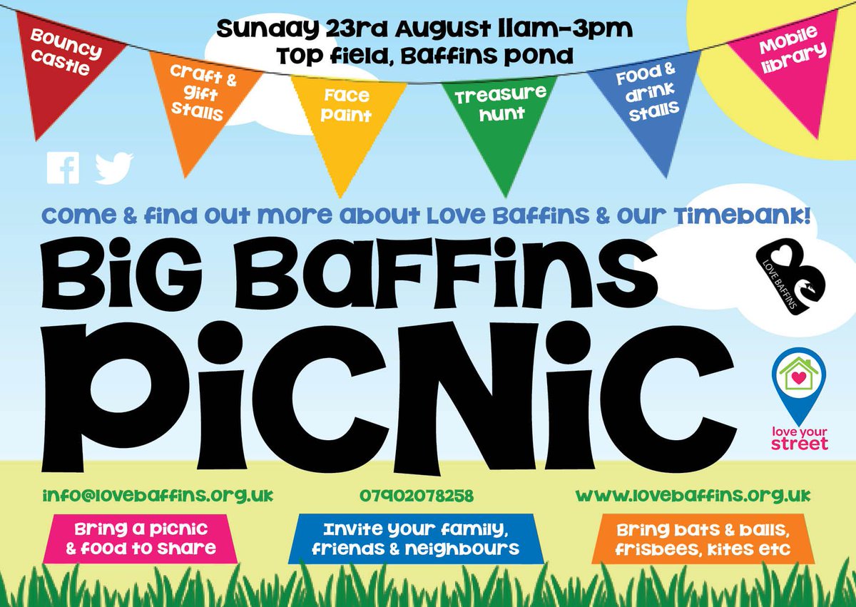 #BigBaffinsPicnic: bouncy castle, craft, gift, food stalls, treasure hunt &amp; more! Sun 23rd Aug 11am-3pm, Baffins pond