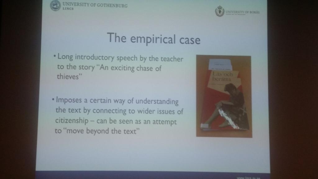 drmichaelolsson's tweet photo. Anna Lundh @DOCAM2015 Teacher mediates between text, students and a particular reading discourse. http://t.co/nvpeeL48rH