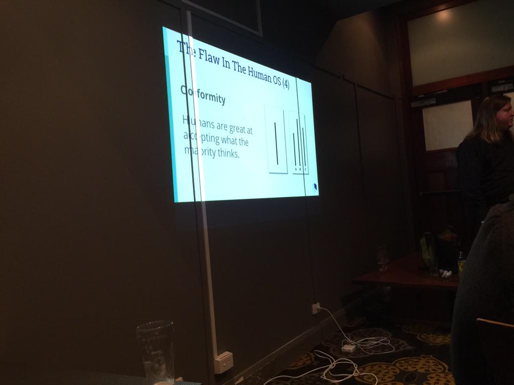 Great talk at Agile Newcastle tonight on "Revealing the Team to the Team" by Caoilte from DiUS. <a href="/tgmcclen/">Trent McClenahan</a>