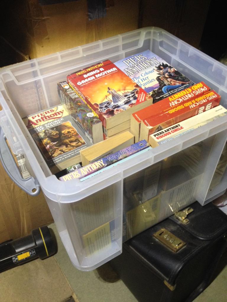 Rimscar's tweet photo. @PiersAnthony starting my kids on my Piers collection-that's a lot of books to get through :) http://t.co/eRYcCgXP0k