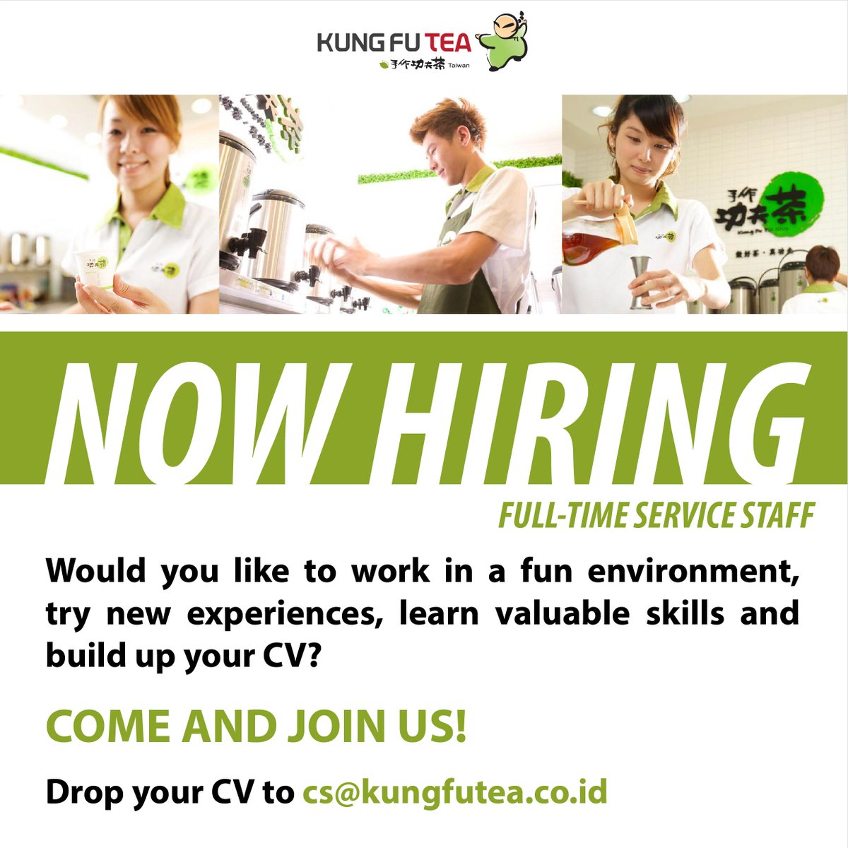 KungFuTea_ID's tweet photo. Hi KungFuTea Lovers, calling to all who wants to join us as a team, simply drop your resume to cs@kungfutea.co.id http://t.co/54A5SCQd3F