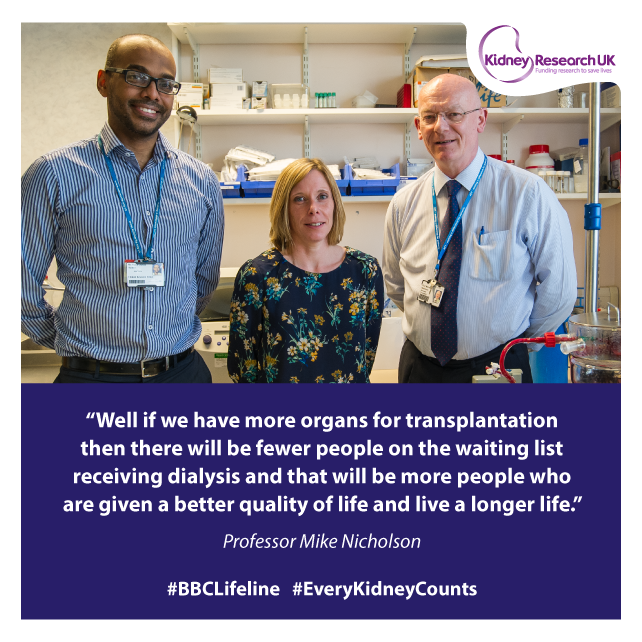Prof Nicholson &amp; team feature in our #BBCLifeline appeal. Watch us on <a href="/BBCOne/">BBC One</a> at 5pm this Sunday #EveryKidneyCounts