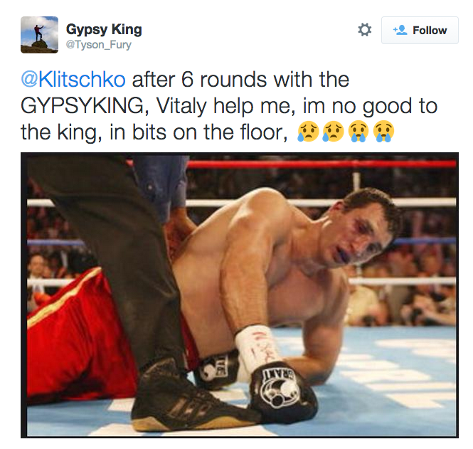 GranadaReports's tweet photo. They meet in person today but @Tyson_Fury has started the war of words with @Klitschko online http://t.co/ICCyeKPZtk http://t.co/ehQ2ut41Ej