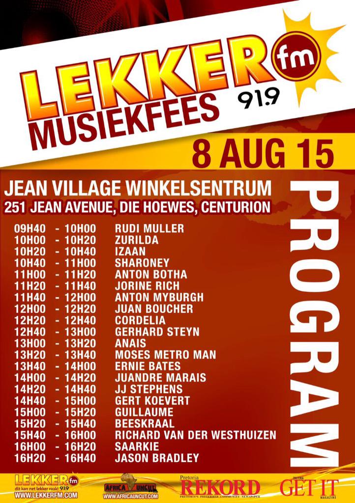 sa_artists's tweet photo. 91.9 FM LekkerFM -Hier kom LEKKER plesier! Kom maak 'n draai Die J9 Foundation ook daar @9Joost 
8 Augustus Pretoria http://t.co/kILf03Ry1D