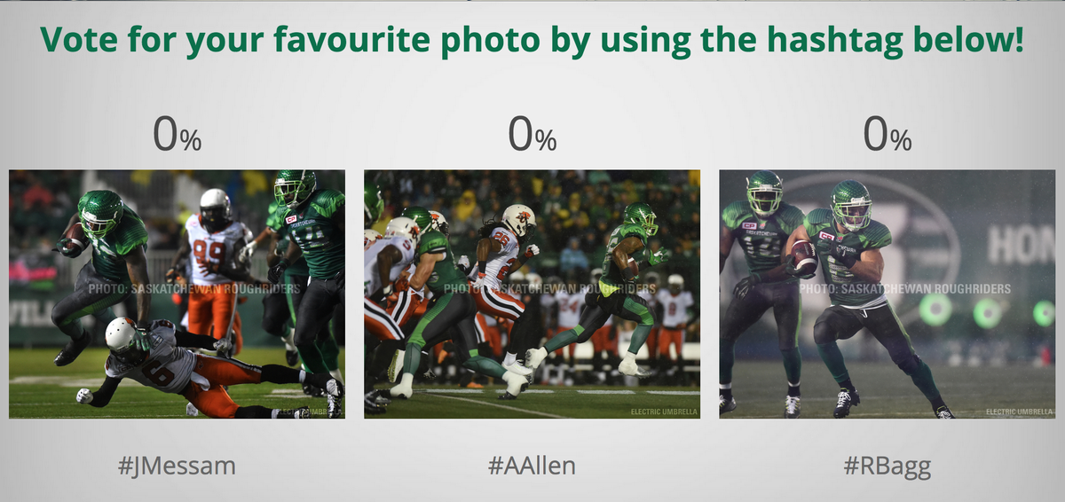 sskroughriders's tweet photo. FAN POLL: #JMessam, #AAllen or #RBagg … Vote for your favourite photo from the July 17th game by using the hashtags http://t.co/Ji3P01rPRt