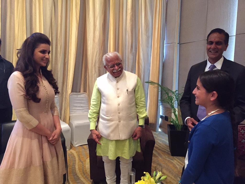 Manohar Lal (@mlkhattar) on Twitter photo Sharing a light moment with #B3PHaryana brand ambassador <a href="/ParineetiChopra/">Parineeti Chopra</a> & US Ambassador to India, Richard Verma. Sharing a light moment with #B3PHaryana brand ambassador <a href="/ParineetiChopra/">Parineeti Chopra</a> & US Ambassador to India, Richard Verma.