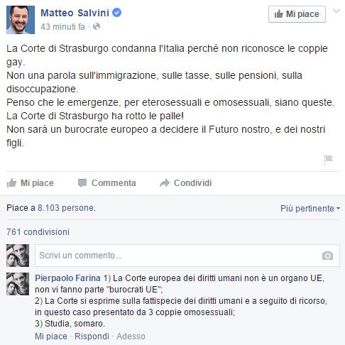 pierpaolofarina's tweet photo. Sono stato bannato dalla fanpage #facebook di @matteosalvinimi per questo commento. Aveva troppi #like. #Strasburgo http://t.co/Ca6YzESP9K