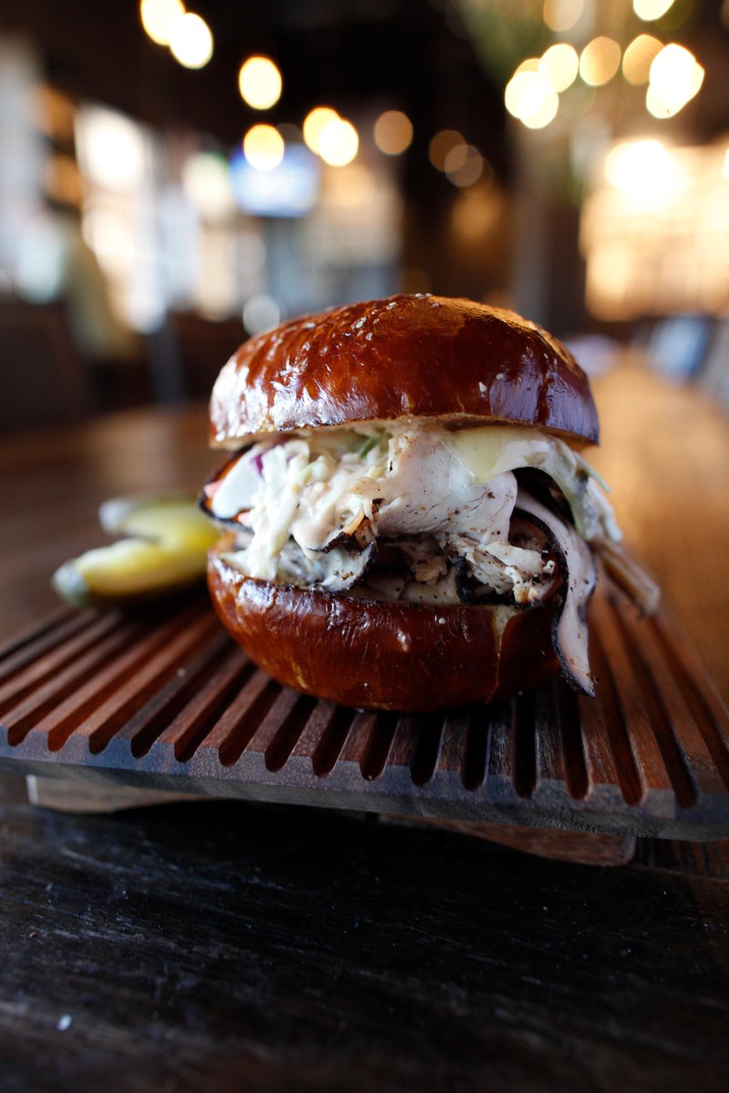 CDOLVMusic's tweet photo. #Menu Item of the Week! Turkey Pastrami on a house made pretzel bun and creamy coleslaw. YUM! #foodporn #culinary http://t.co/ky8iw4reBw