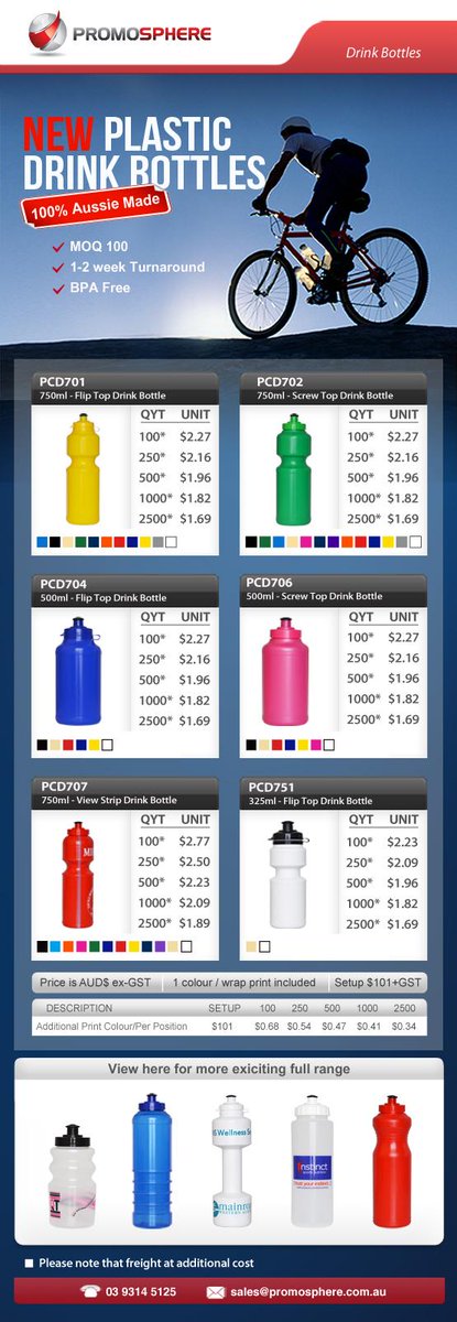 Promosphere's tweet image. Check out our aussie made sporty drink bottles #promotionalproducts #promotionaldrinkbottles #promotionaldrinkware