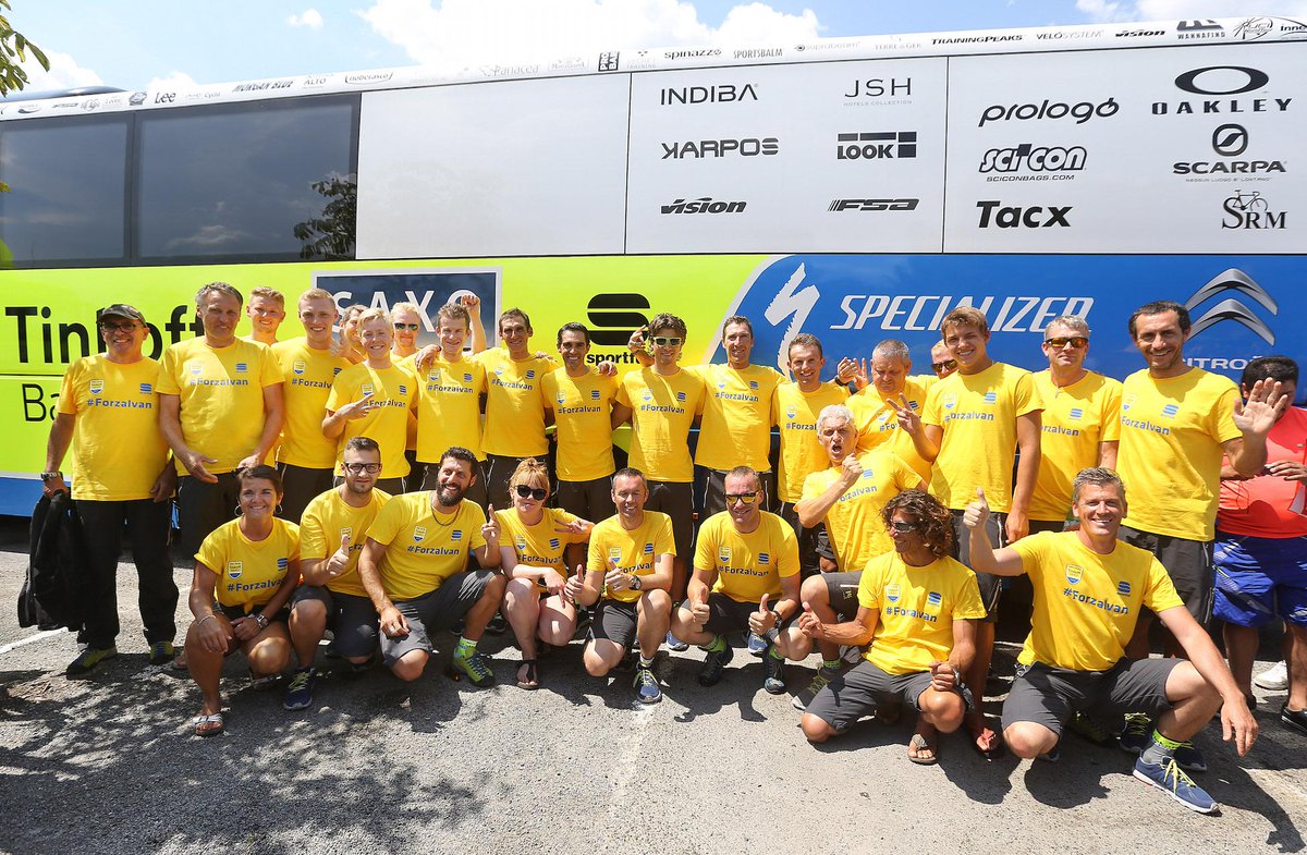 tinkoff_team's tweet photo. This is to you @ivanbasso!! We all look forward to celebrating with you in Paris!! #ForzaIvan #TDF2015 http://t.co/zOFfwsdVt3