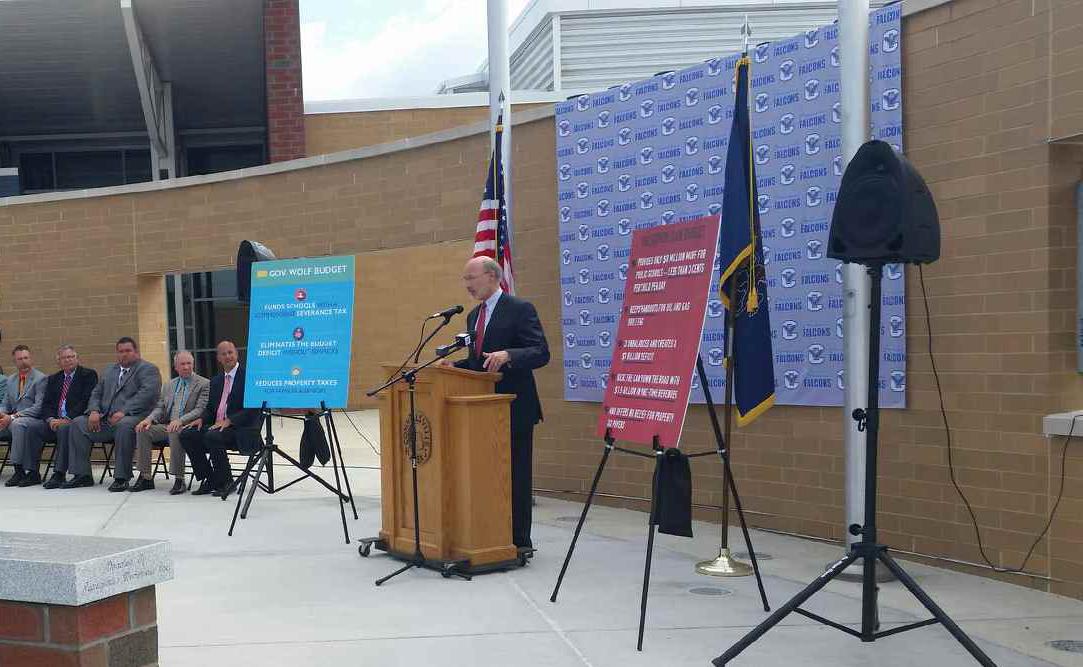 GovernorShapiro's tweet photo. Governor Wolf emphasizing the importance of investing in education at Connellsville Area High School. http://t.co/MEwNL6OrJg