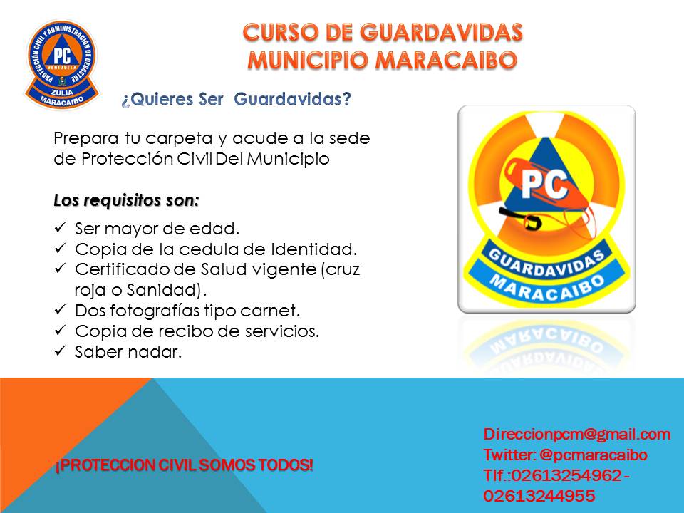 PCMaracaibo's tweet photo. #Atencion continúan las Inscripciones para el #CursoGuardavidas 6ta Cohorte #ProteccionCivilSomosTodos http://t.co/8pmegvTTVt