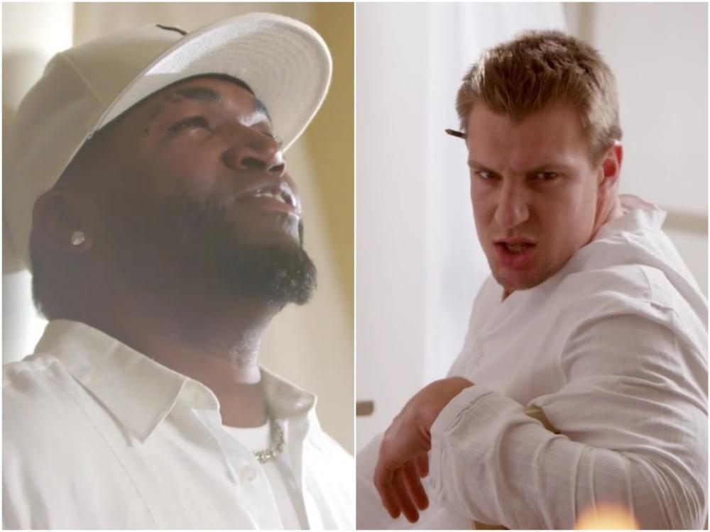 BleacherReport's tweet photo. VIDEO: Rob Gronkowski and David Ortiz make another weird @DunkinDonuts commercial http://t.co/JqfUC2z2MV http://t.co/gL2I2FMpDk