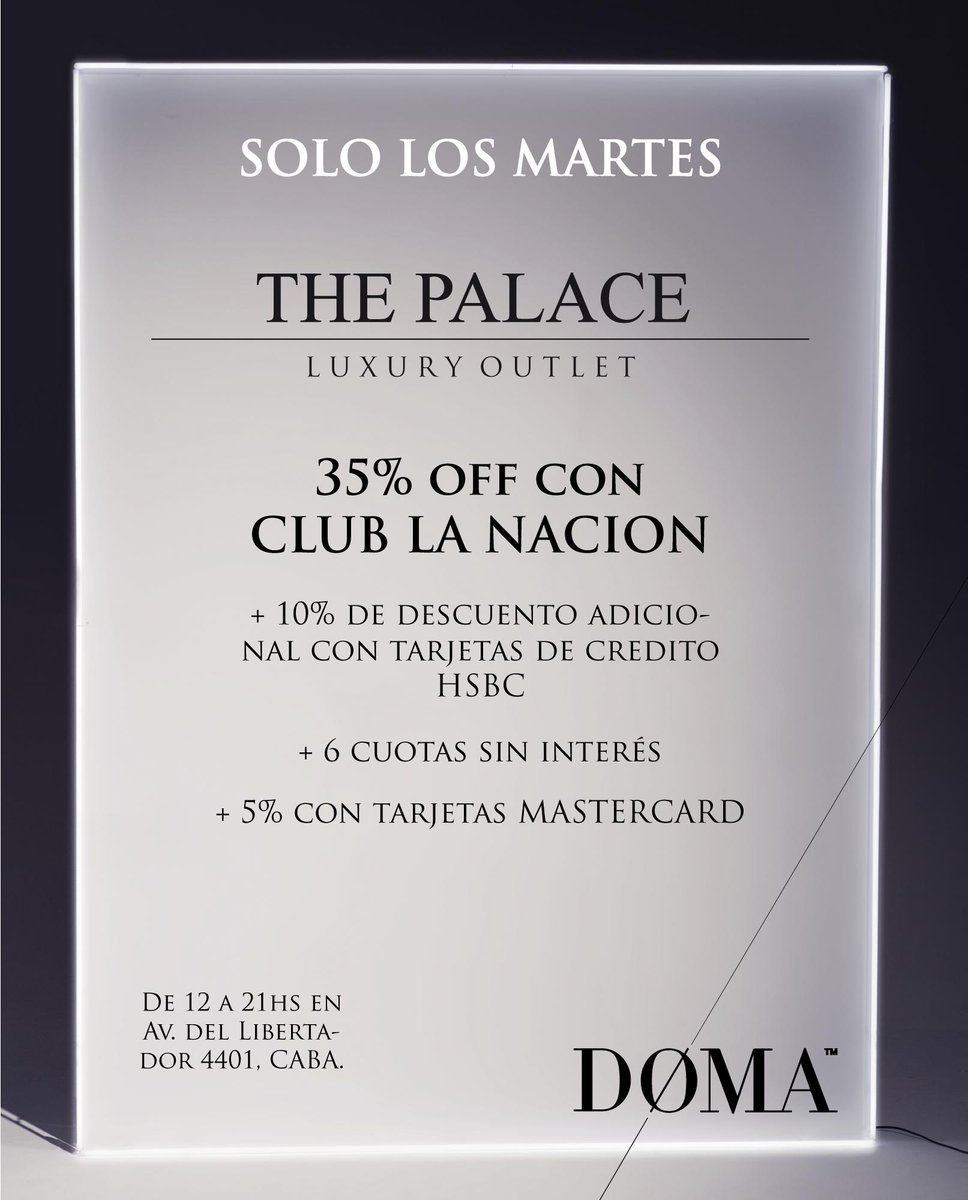 #MartesDeLuxury Aprovecha hoy el 35% off con <a href="/clubln/">Club LA NACION</a> en el <a href="/thepalaceoutlet/">Luxury Outlet</a>!! Te esperamos hasta las 21hs!!