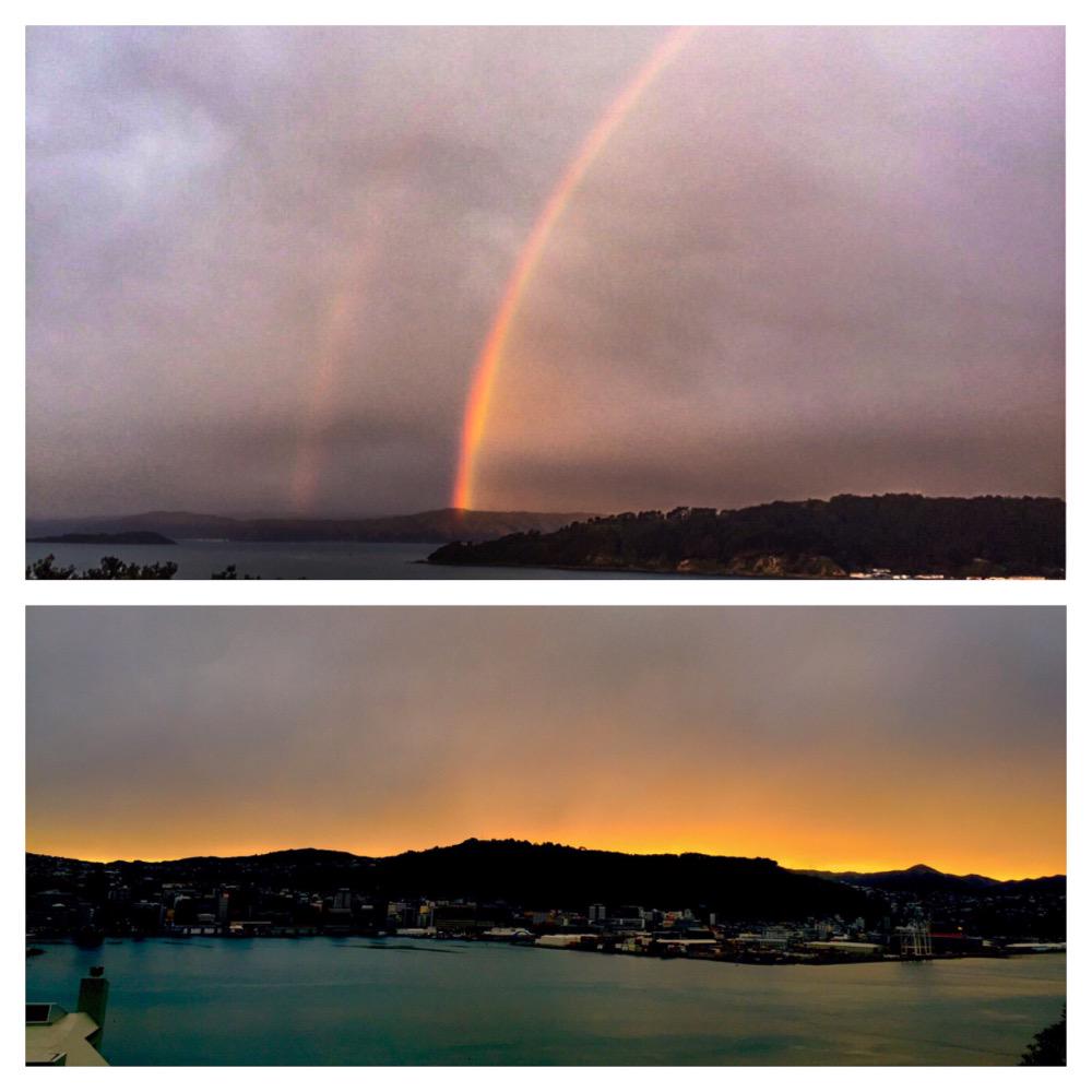 Cheyns_k's tweet photo. #wellington #newzealand #sunset #rainbow http://t.co/US2yXsMPKs