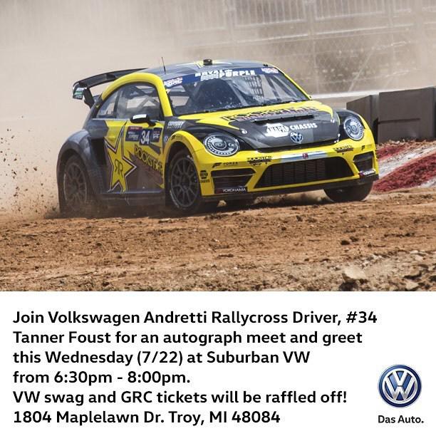TannerFoust's tweet photo. If you don't have your tickets for @redbullgrc Detroit yet, come visit me at Suburban VW of Troy tomorrow night, we… http://t.co/12Mw3OwuYe