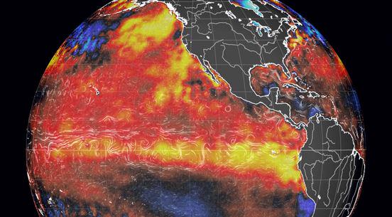 washingtonpost's tweet photo. The present El Niño event has a chance to become the most powerful on record http://t.co/x5mrgv8CgR http://t.co/dbVV3gDbuu