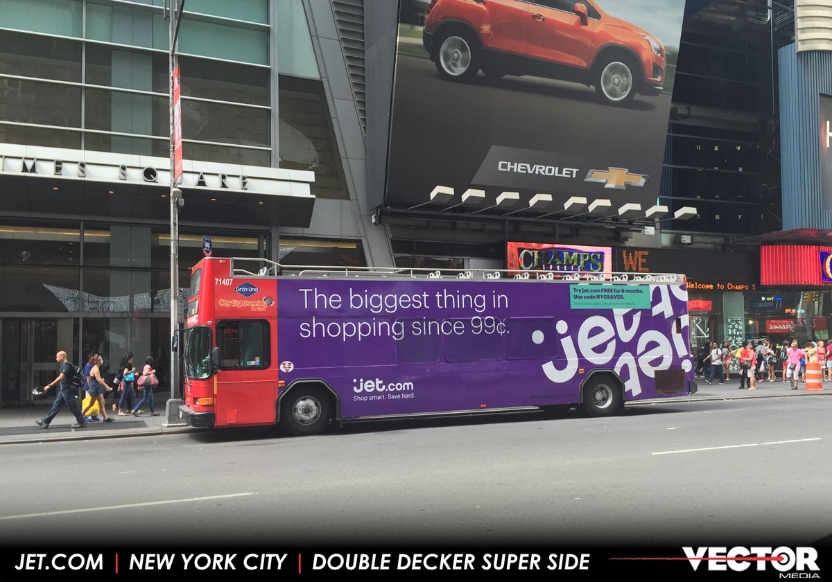 VectorMedia's tweet photo. Congrats to @Jet for their official launch today! Try it today! #JetLaunch #Jet @nycredbus #DoubleDecker #OOH http://t.co/5AxUwmNKn1