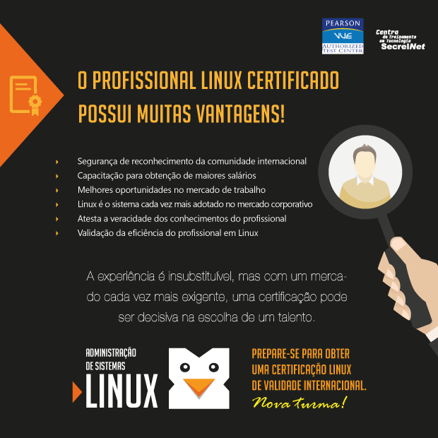 SecrelNetCTT's tweet image. #CursodeLinux inicia hoje! Venha otimizar seu tempo e garanta sua certificação em #LPI. A SecrelNet capacita você!