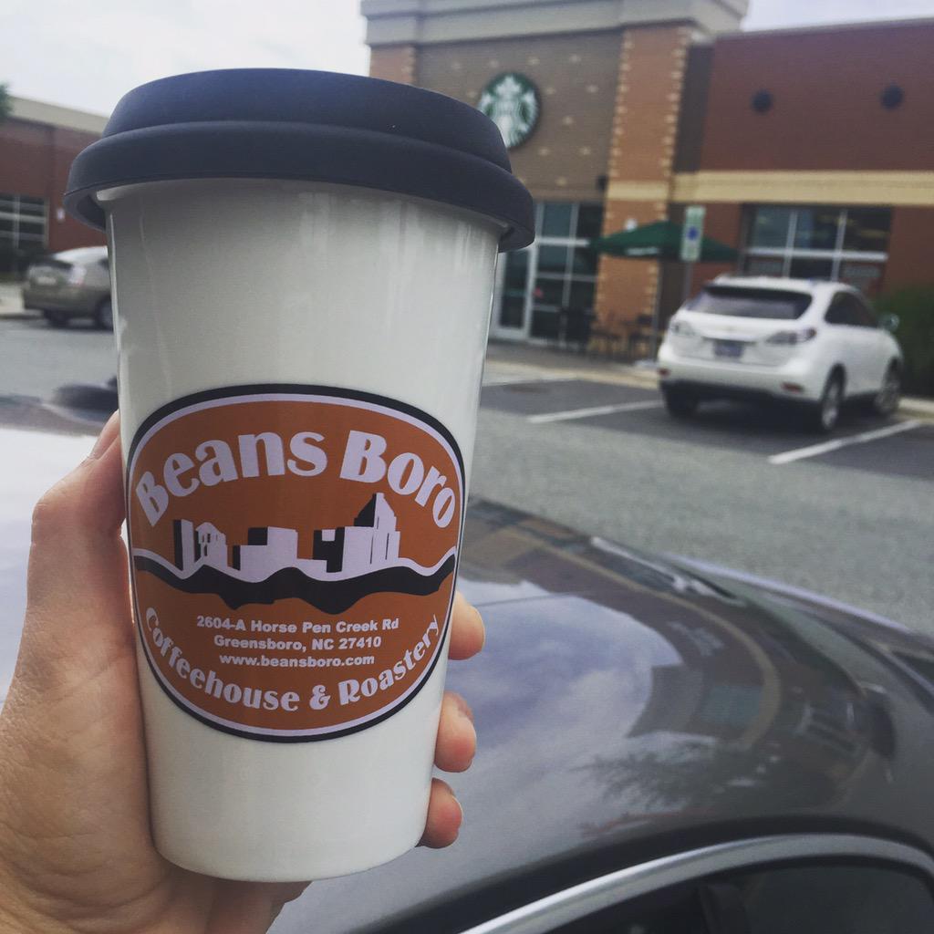 triadfoodies's tweet photo. Photo op presented itself. @BeansBoro has travel mugs. Take that Bucky's.  #roastlocal http://t.co/lO03uLJwrN