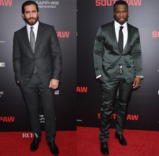 Jake Gyllenhaal and 50 Cent suit up for the Southpaw New York Premiere ...