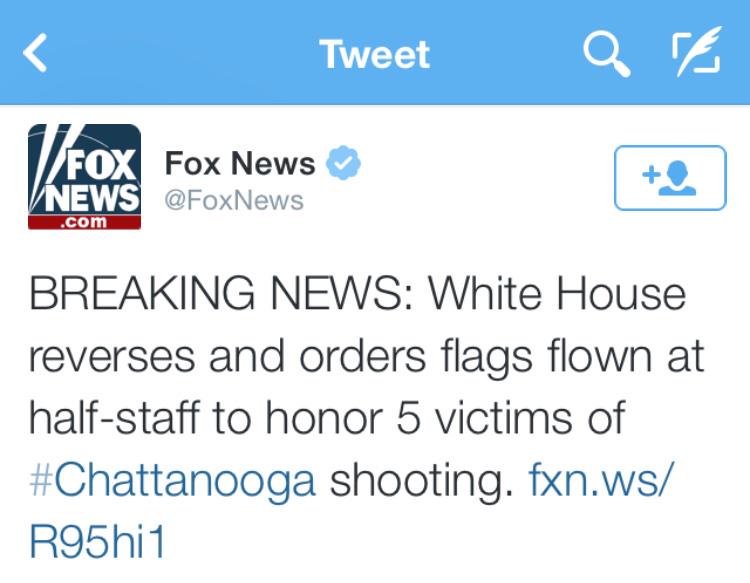 CloydRivers's tweet photo. It's about damn time. It shouldn't take a week to honor 5 servicemen murdered on US soil. But good job Obama. Merica. http://t.co/CMgcFy79Bh