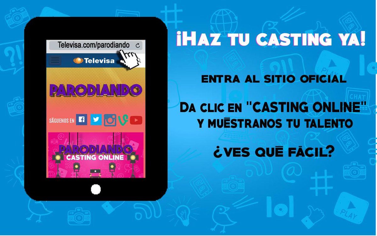 Parodiando's tweet photo. ¿Ya viste que fácil es participar en el casting online de #Parodiando? ¡No pierdas tiempo y muéstranos tu talento Ya! http://t.co/0n49yW7q5N