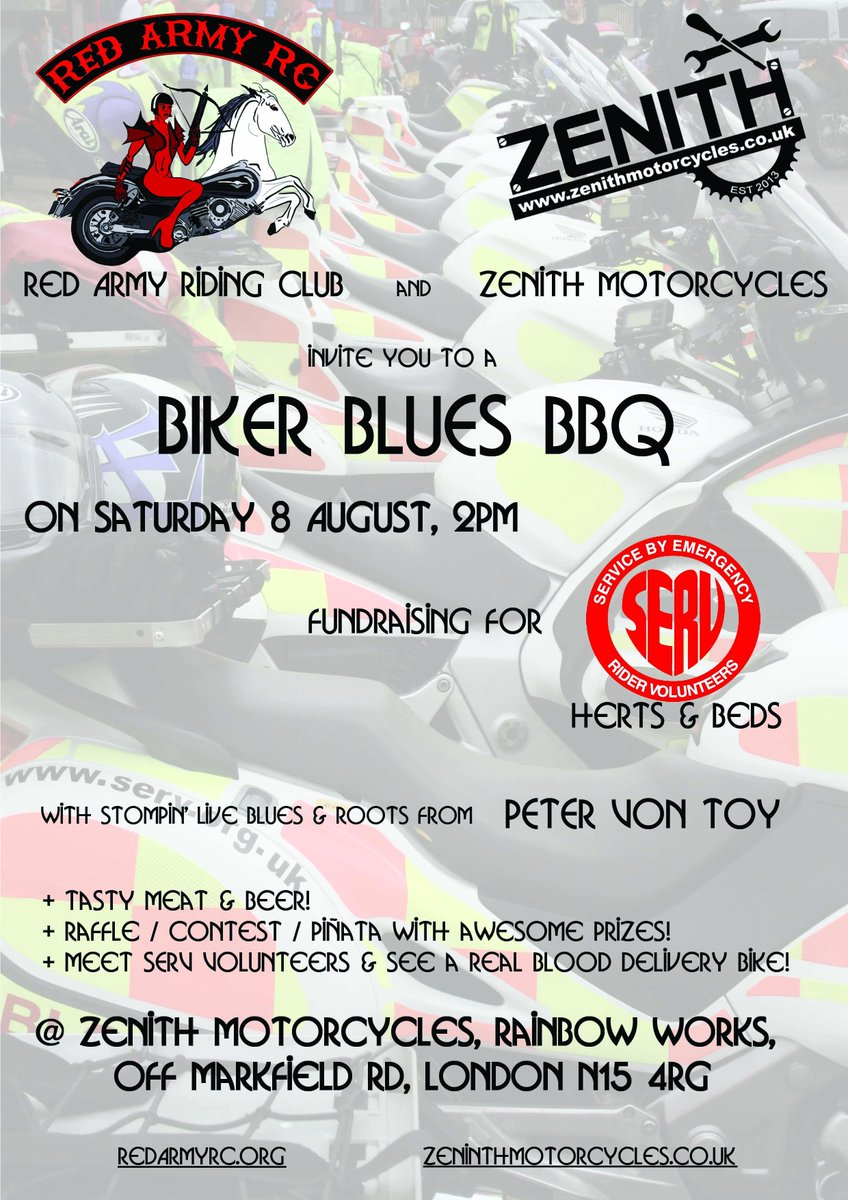Come to #Tottenham #community #biker #BBQ  @ <a href="/zenithmotorcycl/">Zenith Motorcycles</a> Sat 8 Aug fundraising fr <a href="/SERVHertsBeds/">SERV HertsBeds</a> charity Pls RT!