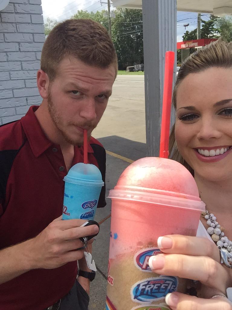 ImRachelCollier's tweet photo. Hot and thirsty after workin outside. @codyb504 and I are coolin down with slushies! #slushytime #brainfreeze http://t.co/xCrz6T5Jwh