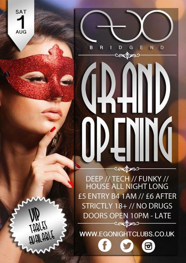 EgoBridgend's tweet image. Opening night Saturday 1st August #ego #bridgend #egobridgend @DJABZZOFFICIAL @DjNeilSimmonds
