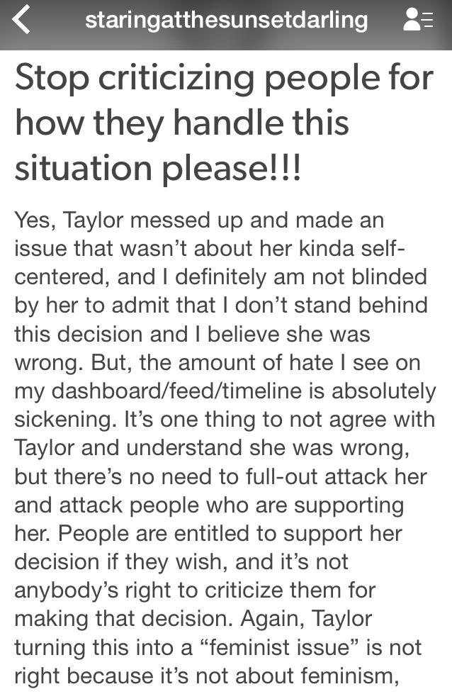 taylorswift13af's tweet image. Hello yes this is my input on the whole situation. Can everybody please just respect everyone and calm down lol