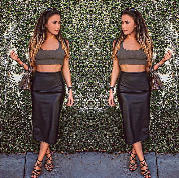 shopdibwa's tweet photo. Loving this outfit. A Black leather pencil skirt paired with at dark gunmetal grey crop top to match! http://t.co/6m6ks91OTd
