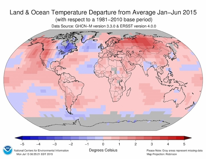 ClimateReality's tweet photo. The first half of 2015 was the world’s warmest on record. http://t.co/kghkCjMyvH #ActOnClimate http://t.co/D00In4XExV