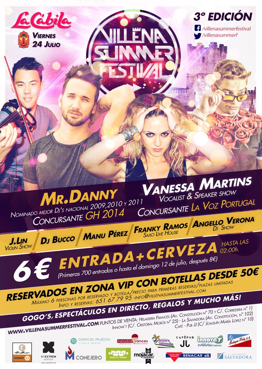 ÚLTIMO SORTEO 4 pulseras con acceso ZONA VIP
villenasummerfestival.com

PARTICIPA
SIGUENOS Y RT A ESTE TUIT #villena
RT