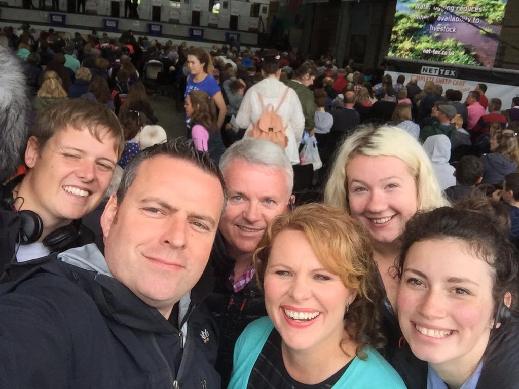 grjmedia's tweet photo. Filming @BBCWales in the shearing centre. @garsiderachael @gareth_vaughan @HPProductionLtd @MaliRees #RWAS15 http://t.co/eFkvLVvbCU