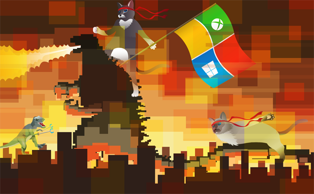 michinokaze's tweet photo. 前に描いたゴジラとDIYキット使ったら楽しいじゃないか #Windows10 #NinjaCat http://t.co/0XuCh0Dfst