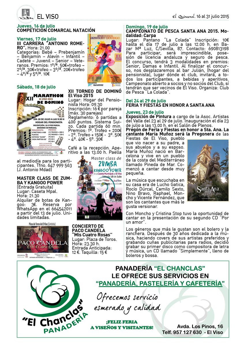 Del 24 al 29  julio en EL VISO, FERIA Y FIESTAS EN HONOR STA ANA. Pregón. Encierros Taurinos...elquincenaldelospedroches.es/el-viso/