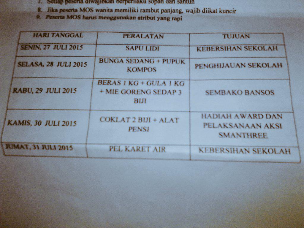 sman3metro's tweet photo. Nih buat siswa baru yang masih bingung perlengkapan mos nya apa http://t.co/08wsDQQuRg