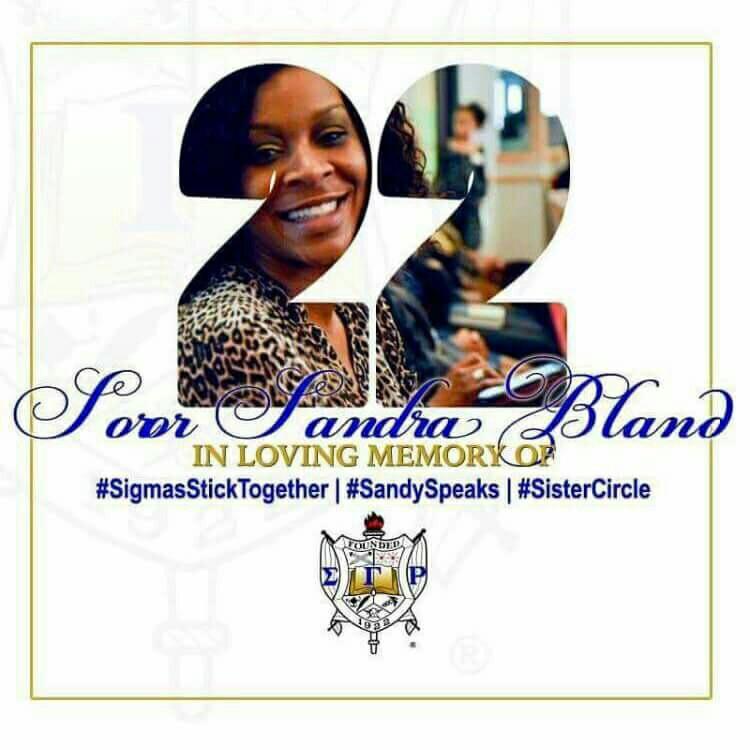 SGRho_LDS's tweet photo. This 22nd of the month is dedicated to our Soror Sandra Bland. #sandyspeaks #sayhername #justiceforsandy http://t.co/3klBXeQYbz