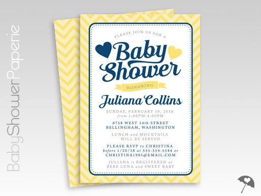 Yellow Chevron and Hearts Baby Shower Invitations babyshowerpaperie.com/2015/07/yellow…