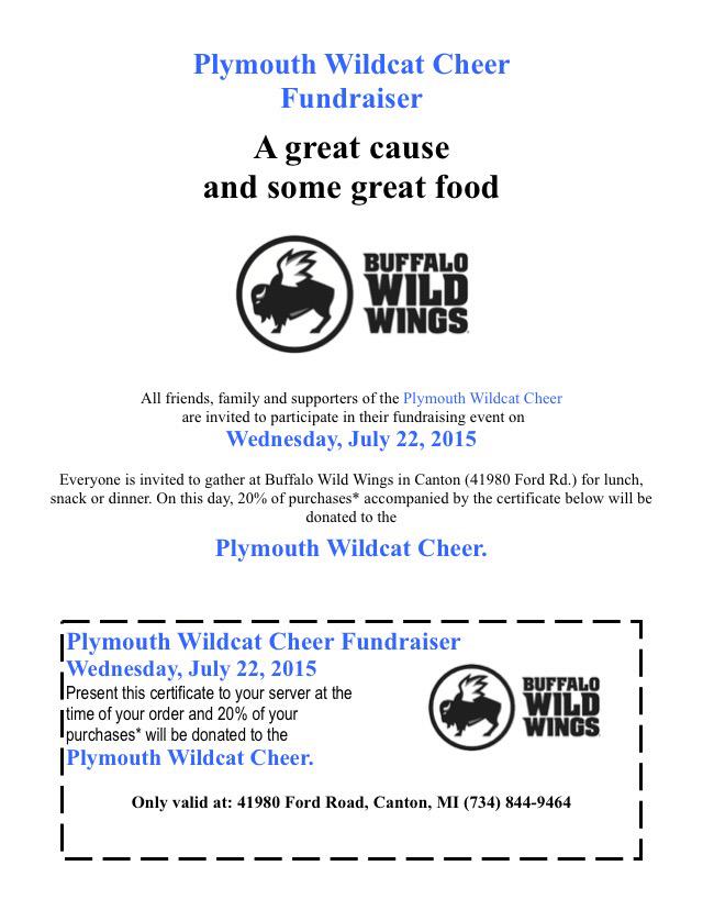 phswildcatcheer's tweet image. Eat at Buffalo Wild Wings on Ford Rd in Canton any time today! Bring this flier! #WeArePlymouth #SupportCheer