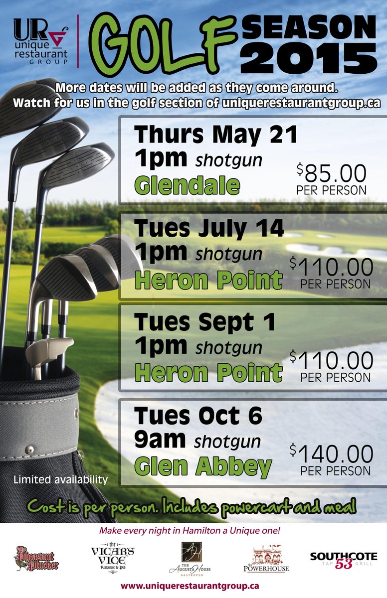 UniqueDraft's tweet image. Next golf tournament Sept. 1, dinner at the #AugustaHouse after! #URGHamOnt #Golf2015 #ClubLinkCourse #HeronPointGolf